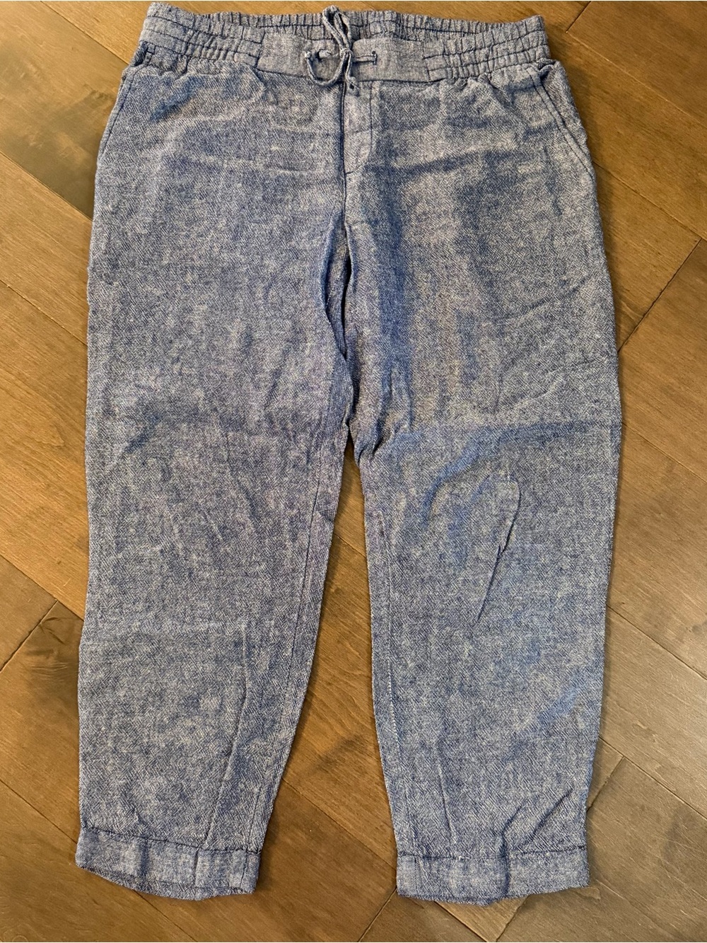 Women’s linen blend Blue Drawstring cropped ankle Pants